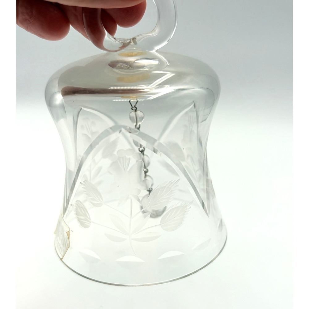 Krosno Poland Vintage Clear Glass Etched Floral Crystal Bell 3 3/4"